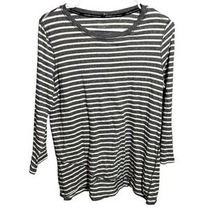 Calvin Klein Performance Women's M Gray White Stripe Quick Dry 3/4 Sleeve Top